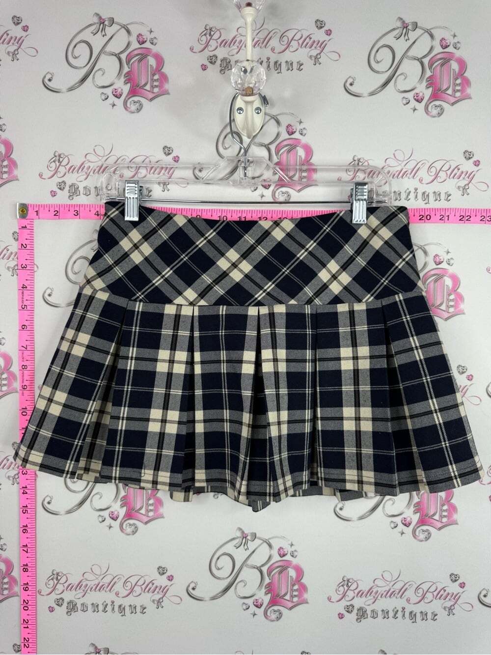 Garage SKORT skirt shorts under navy Black and Cream Plaid Pleated Mini Skirt
